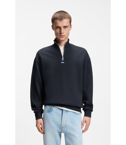 Hugo Logo Patch Sweatshirt In Cotton Terry Dark Blue