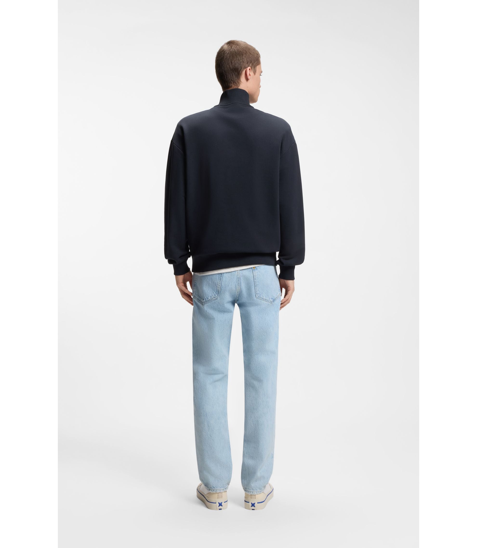 Hugo Logo Patch Sweatshirt In Cotton Terry Dark Blue