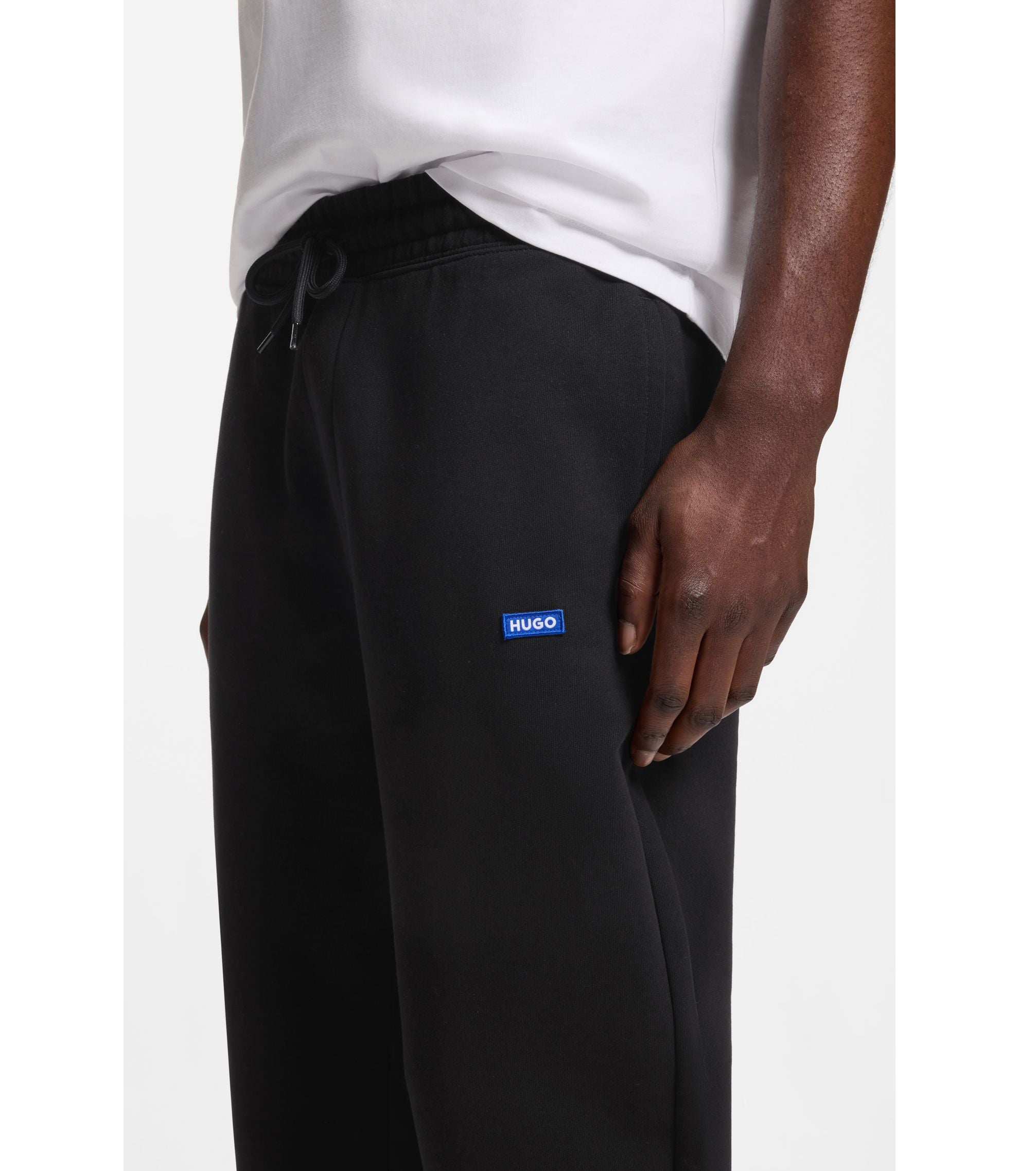 Hugo Cotton Terry Sweatpants With Logo Patch Black