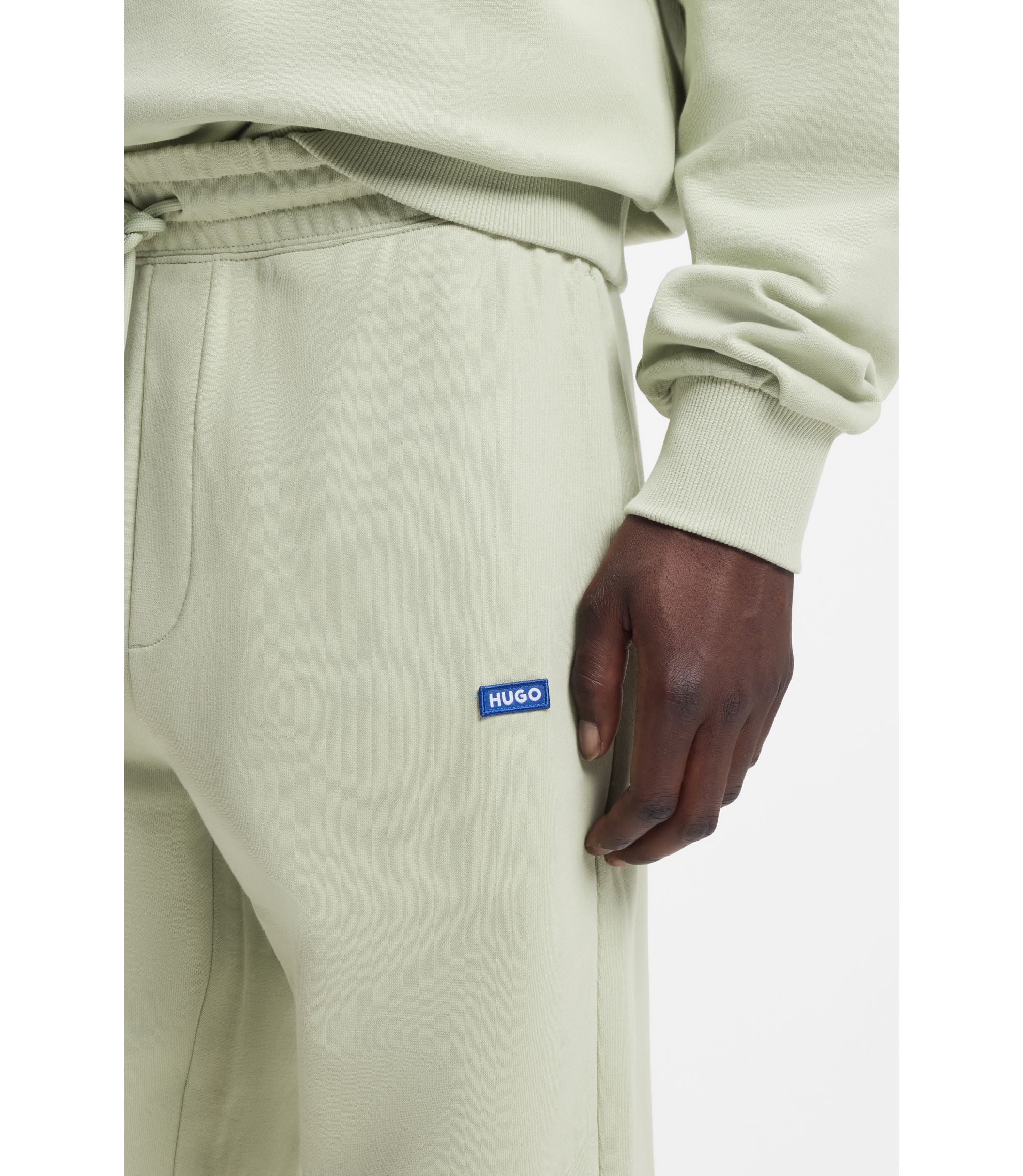 Hugo Cotton Terry Sweatpants With Logo Patch Light Green