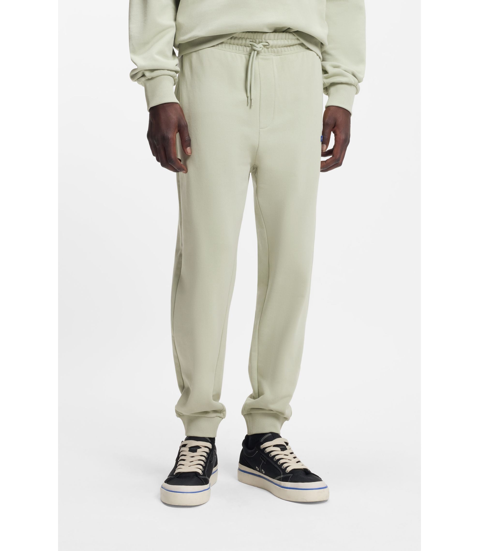 Hugo Cotton Terry Sweatpants With Logo Patch Light Green