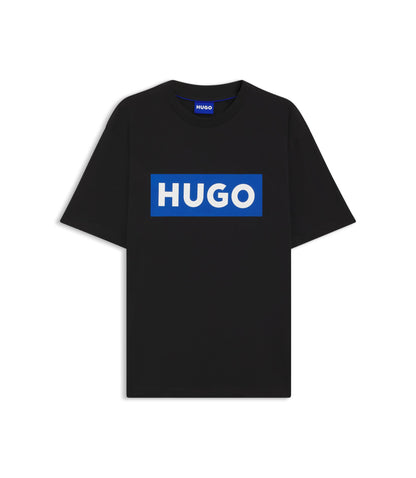 Hugo Blue Logo T Shirt In Cotton Jersey Black