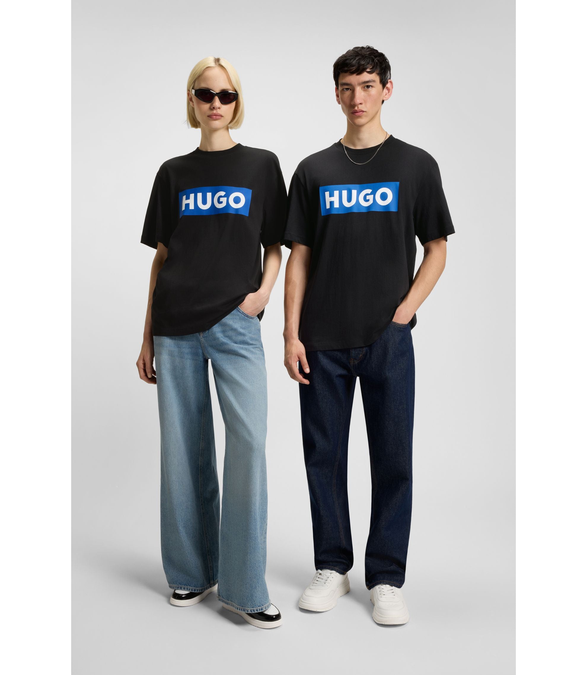 Hugo Blue Logo T Shirt In Cotton Jersey Black