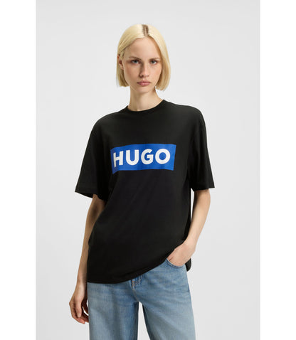 Hugo Blue Logo T Shirt In Cotton Jersey Black