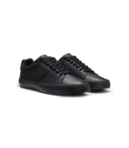 Boss Faux Leather Trainers With Grained And Plain Textures Black Black