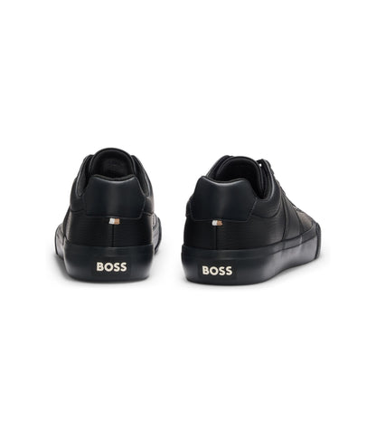 Boss Faux Leather Trainers With Grained And Plain Textures Black Black