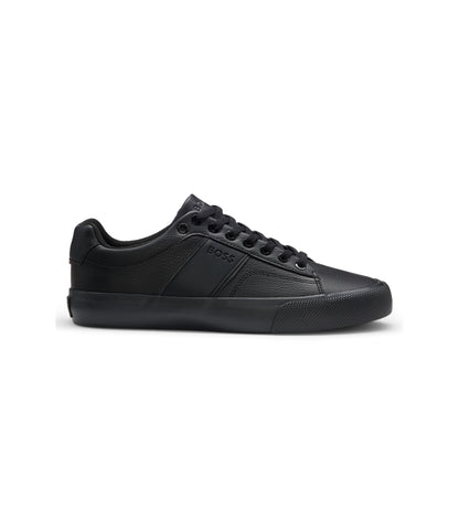 Boss Faux Leather Trainers With Grained And Plain Textures Black Black