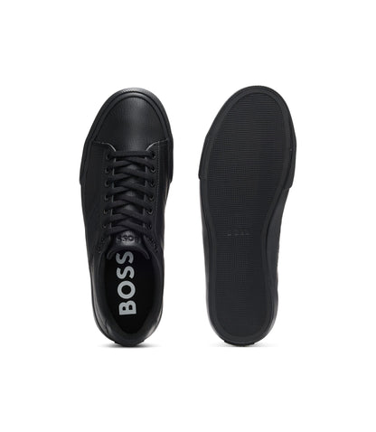 Boss Faux Leather Trainers With Grained And Plain Textures Black Black