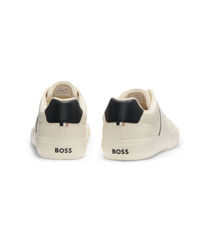 Boss Faux Leather Trainers With Grained And Plain Textures White White