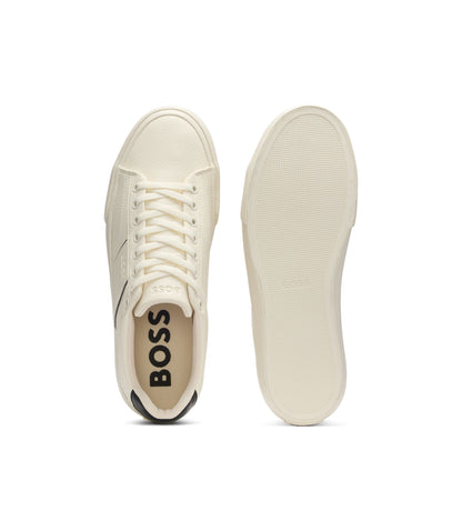 Boss Faux Leather Trainers With Grained And Plain Textures White White
