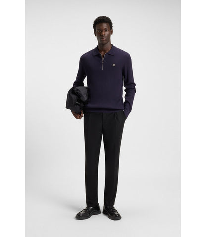 Hugo Stacked Logo Sweater With Zip Collar Dark Blue