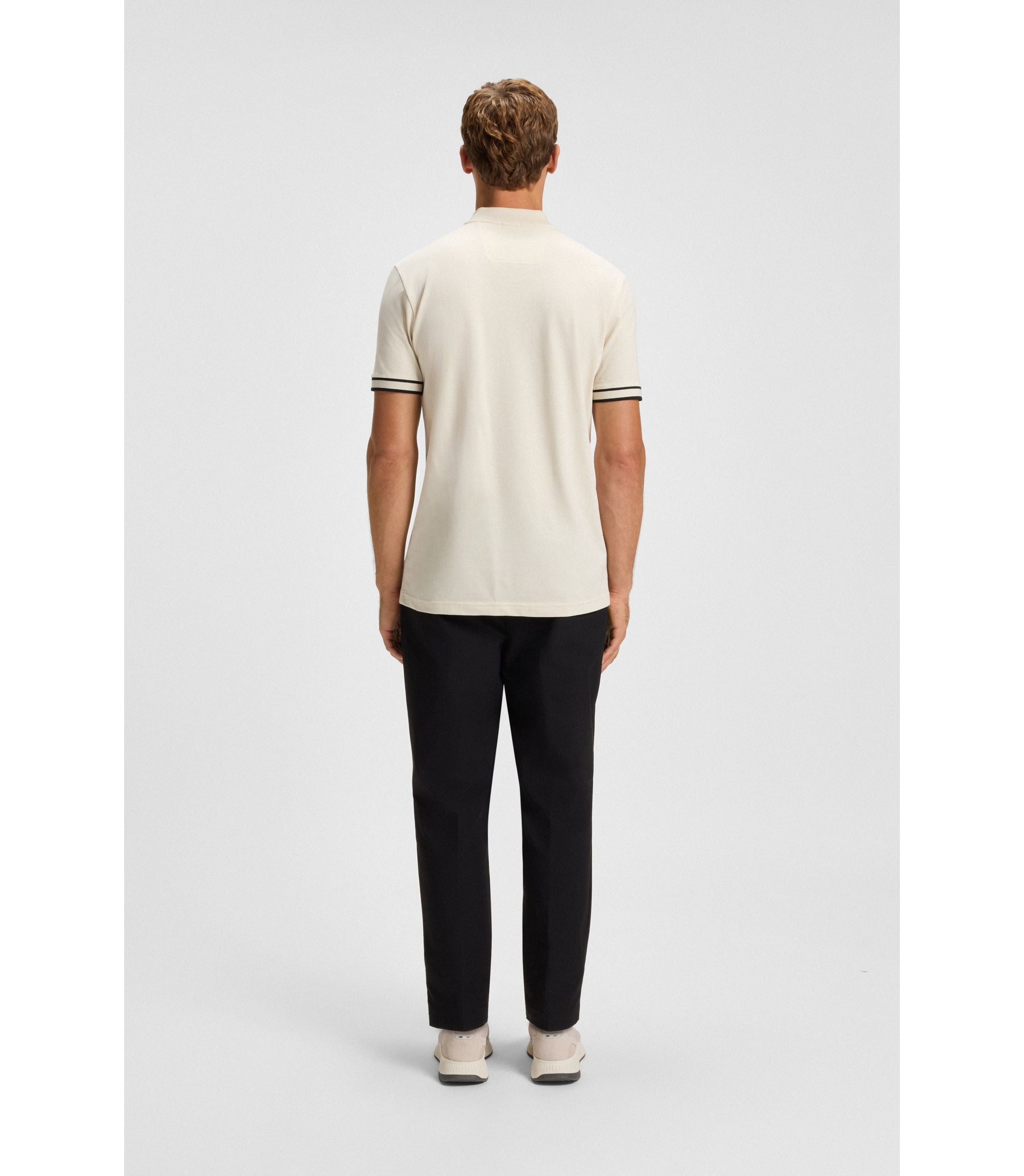 Boss Zip Neck Polo Shirt In Stretch Cotton Piqu White