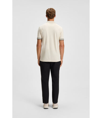 Boss Zip Neck Polo Shirt In Stretch Cotton Piqu White