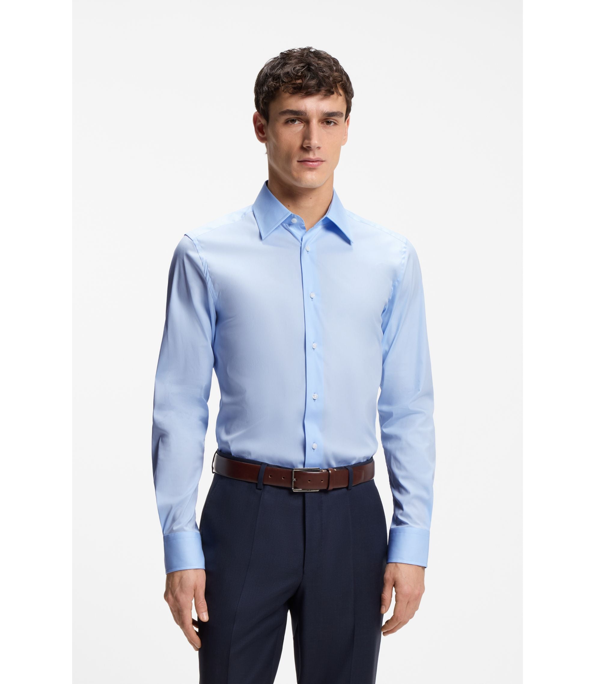 Boss Slim Fit Shirt In Stretch Cotton Blend Poplin Light Blue