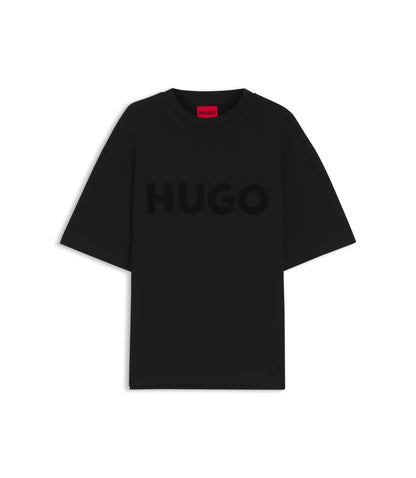 Hugo Cotton Jersey T Shirt With Reflective Logo Black