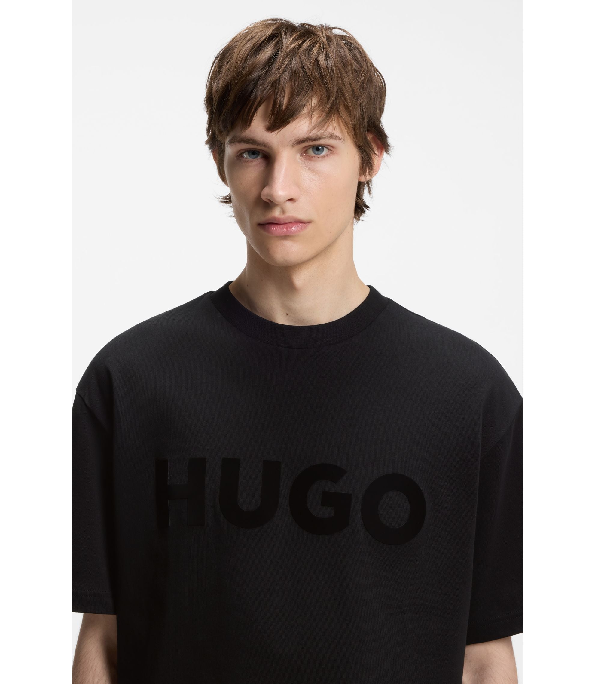 Hugo Cotton Jersey T Shirt With Reflective Logo Black