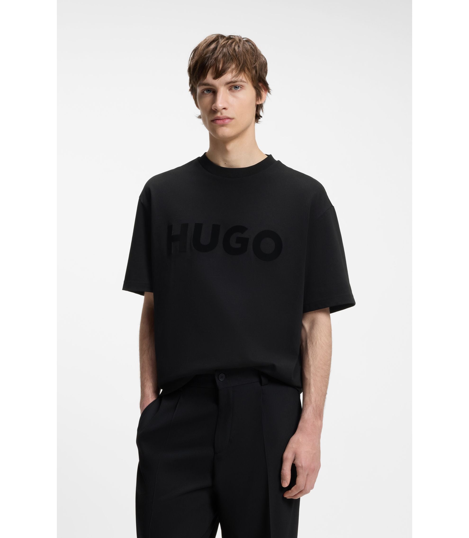 Hugo Cotton Jersey T Shirt With Reflective Logo Black