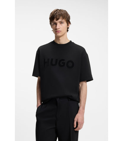 Hugo Cotton Jersey T Shirt With Reflective Logo Black