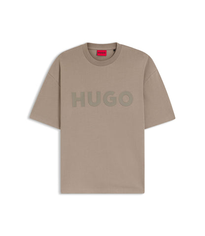 Hugo Cotton Jersey T Shirt With Reflective Logo Light Brown
