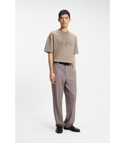 Hugo Cotton Jersey T Shirt With Reflective Logo Light Brown