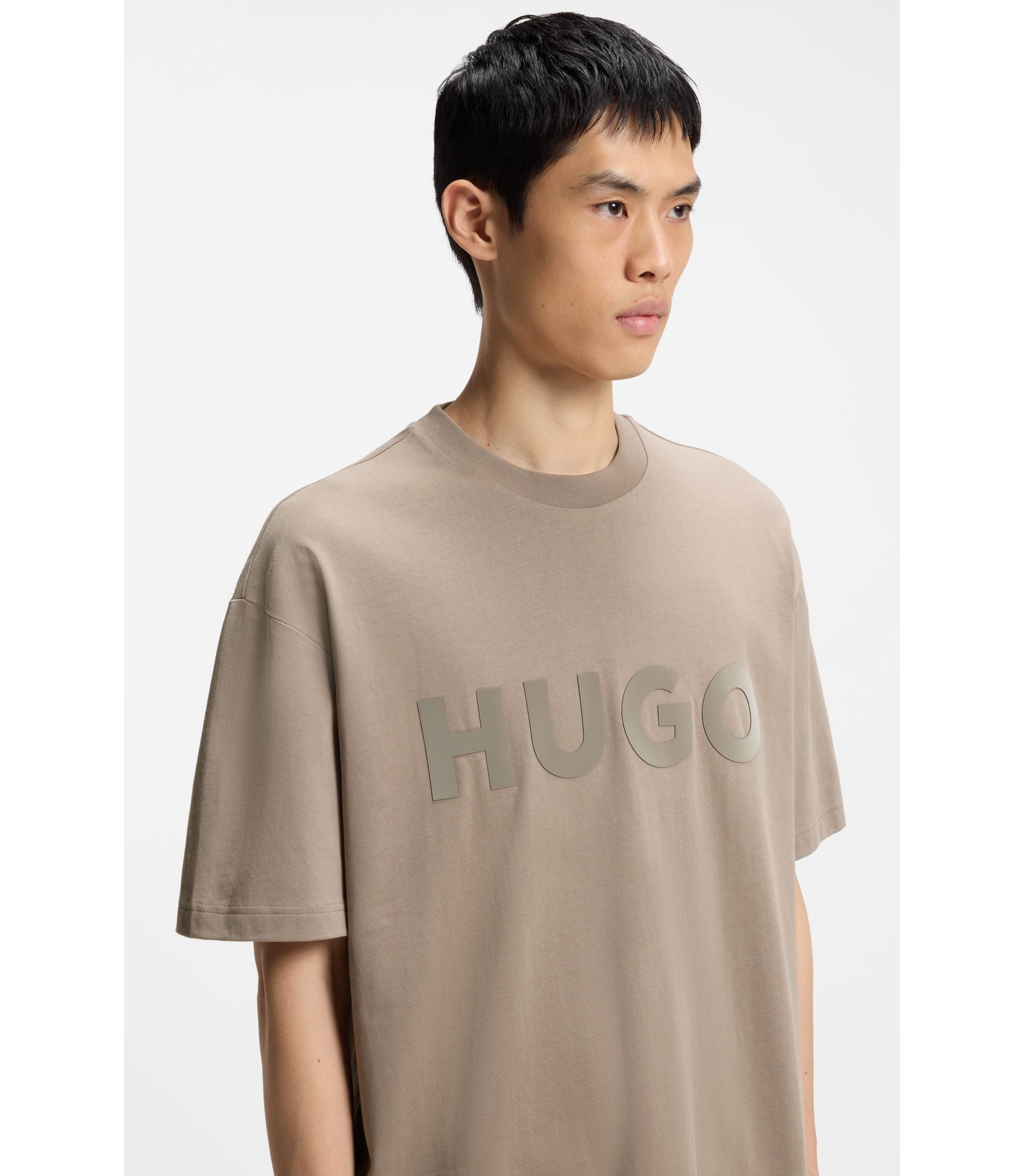 Hugo Cotton Jersey T Shirt With Reflective Logo Light Brown