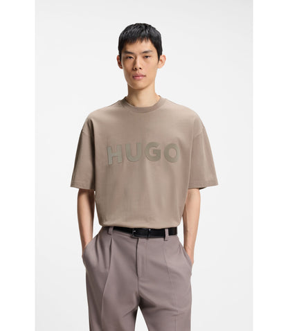 Hugo Cotton Jersey T Shirt With Reflective Logo Light Brown