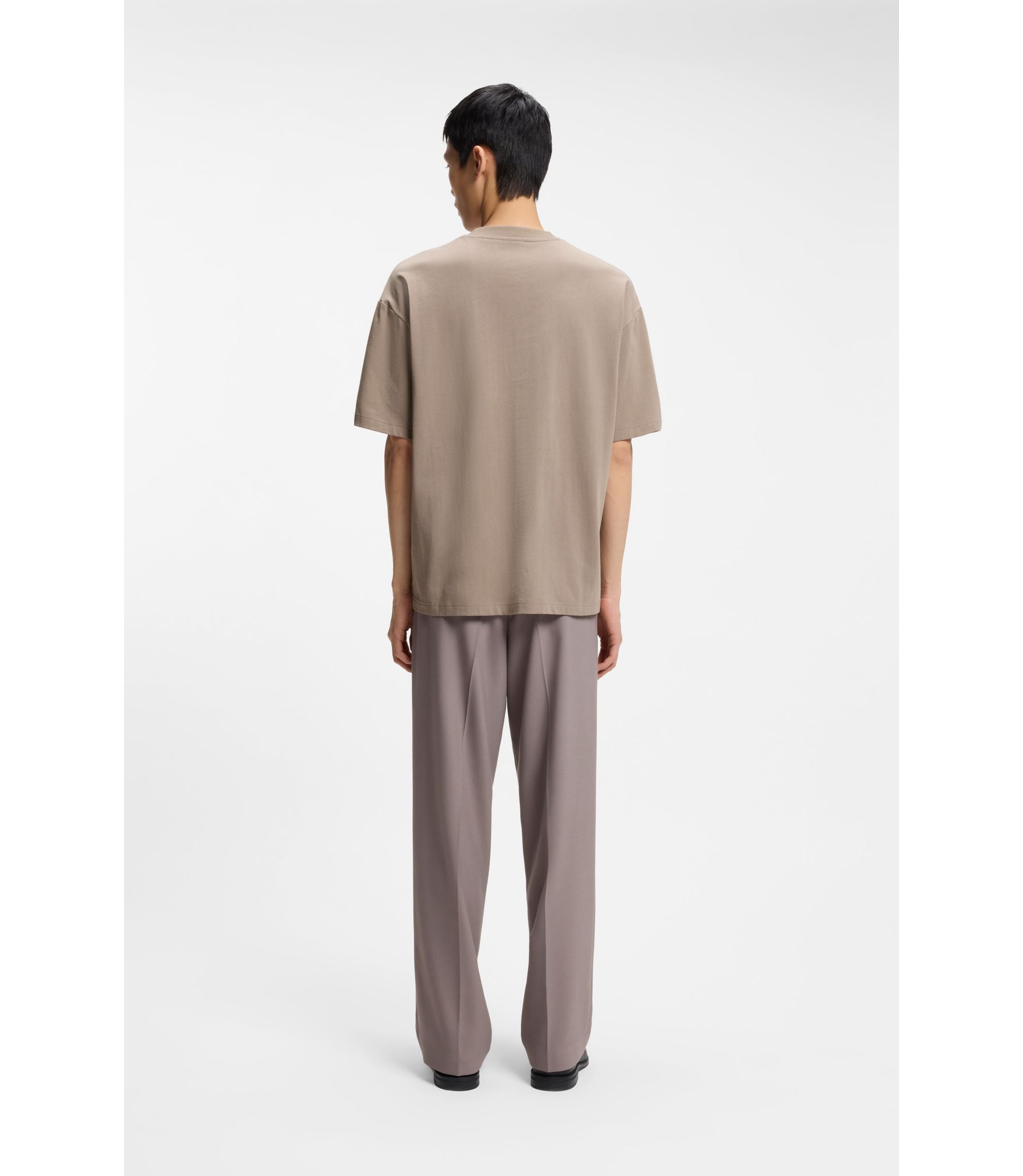Hugo Cotton Jersey T Shirt With Reflective Logo Light Brown