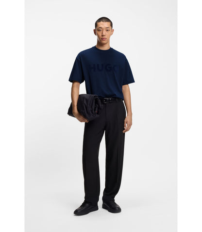 Hugo Cotton Jersey T Shirt With Reflective Logo Dark Blue