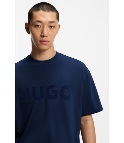 Hugo Cotton Jersey T Shirt With Reflective Logo Dark Blue