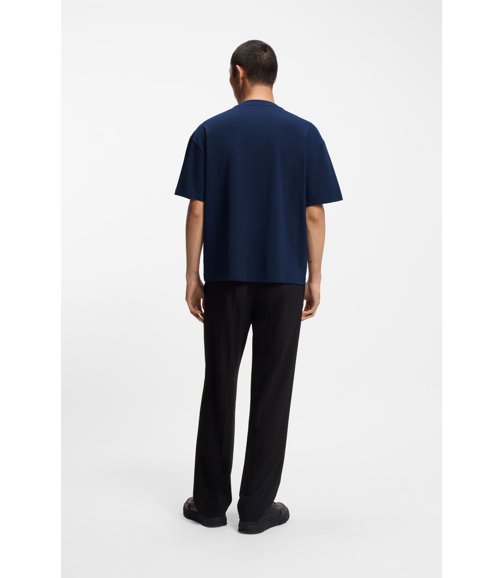 Hugo Cotton Jersey T Shirt With Reflective Logo Dark Blue