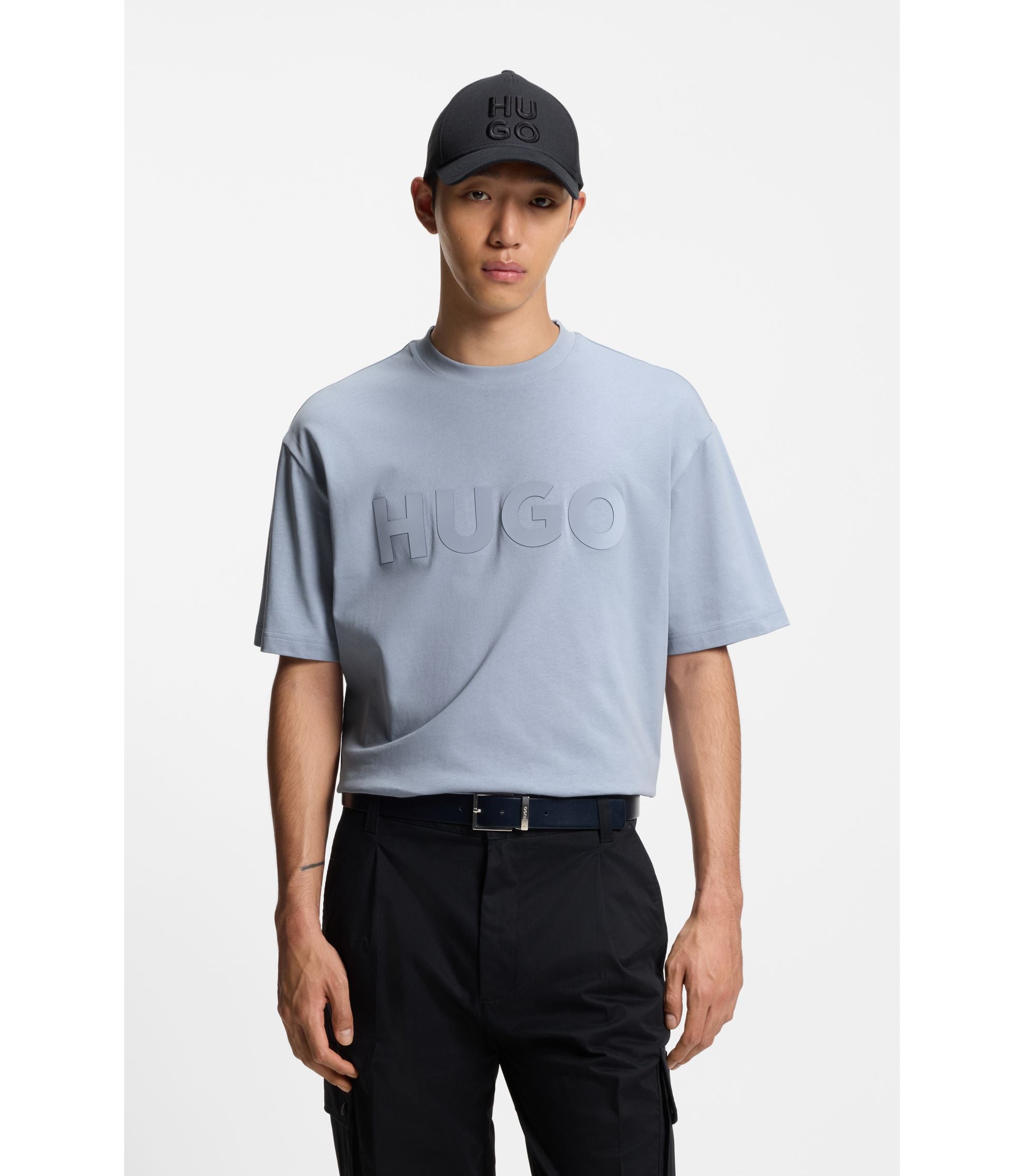 Hugo Cotton Jersey T Shirt With Reflective Logo Purple