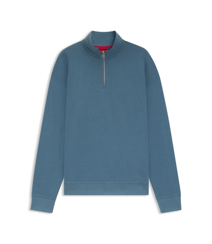 Hugo Logo Print Sweatshirt In Cotton Terry Light Blue
