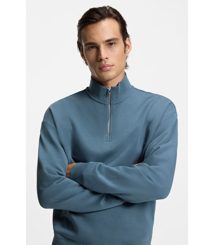 Hugo Logo Print Sweatshirt In Cotton Terry Light Blue