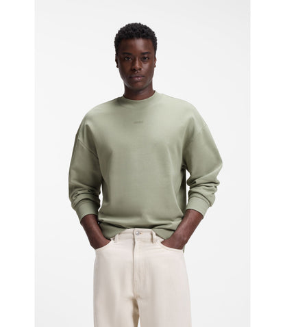 Hugo Relaxed Fit Sweatshirt In Cotton Terry With Logo Detail Light Green