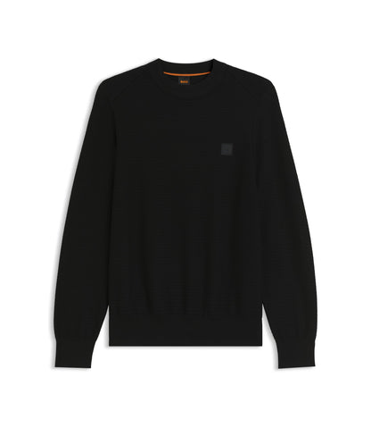 Boss Cotton Piqu Sweater With Logo Patch Black