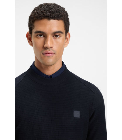 Boss Cotton Piqu Sweater With Logo Patch Dark Blue