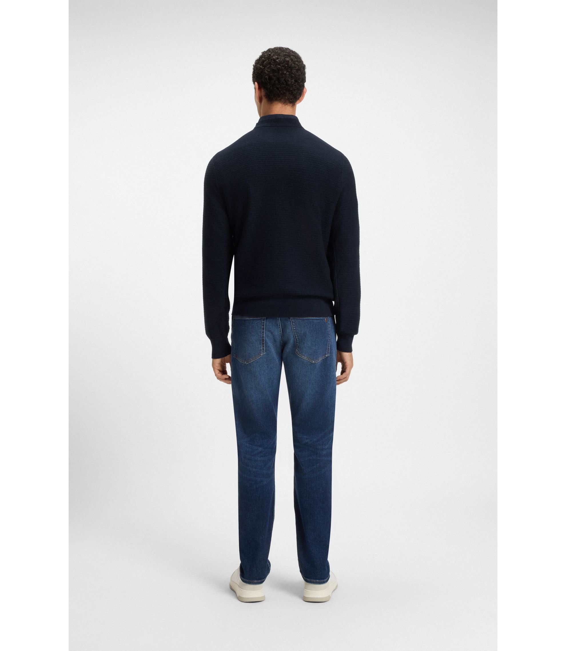 Boss Cotton Piqu Sweater With Logo Patch Dark Blue