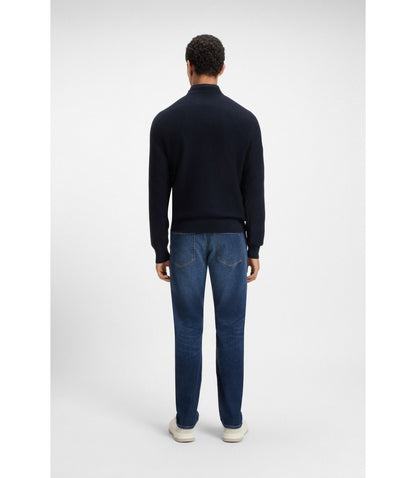 Boss Cotton Piqu Sweater With Logo Patch Dark Blue
