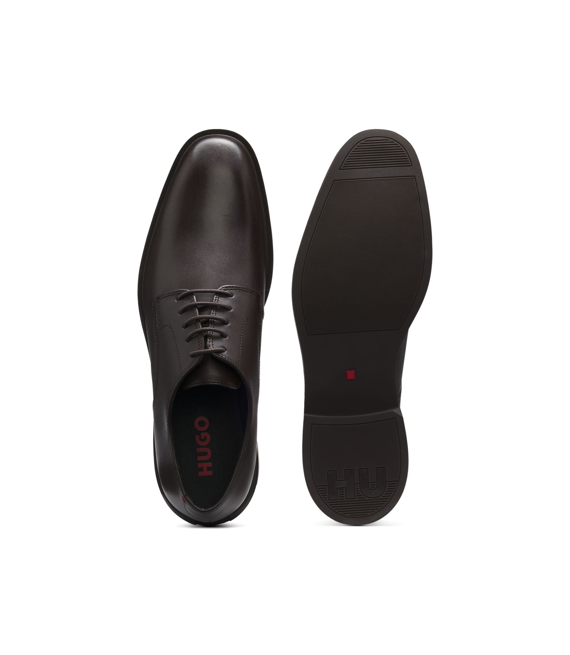 Hugo Embossed Logo Derby Shoes In Leather Dark Brown Dark Brown