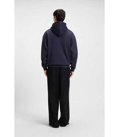 Hugo Tonal Logo Hoodie In Cotton Terry Dark Blue