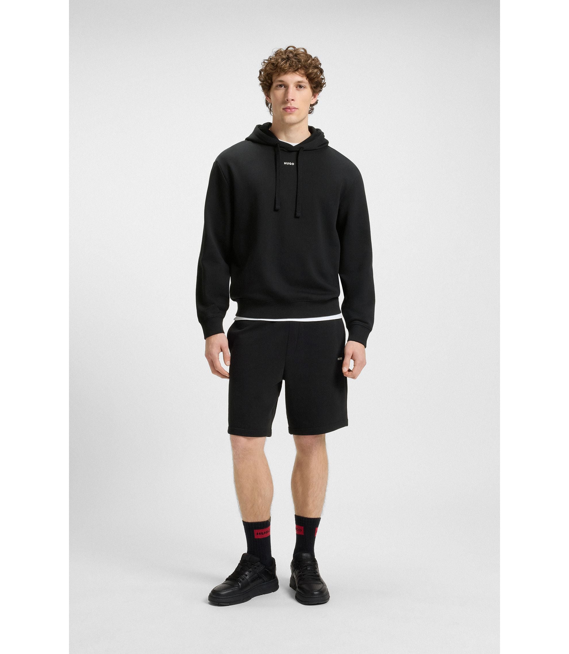 Hugo Cotton Terry Shorts With Logo Print Black