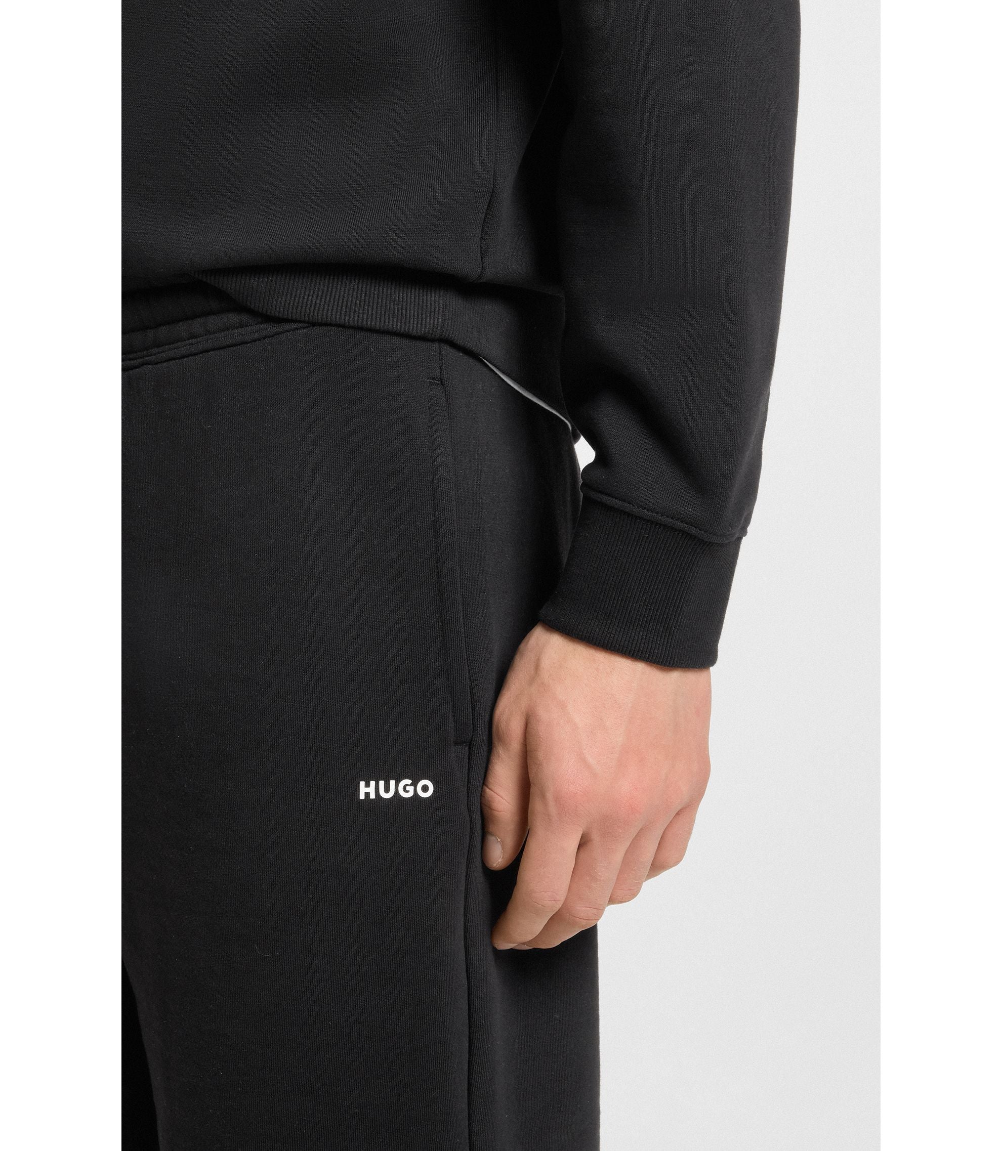 Hugo Cotton Terry Shorts With Logo Print Black