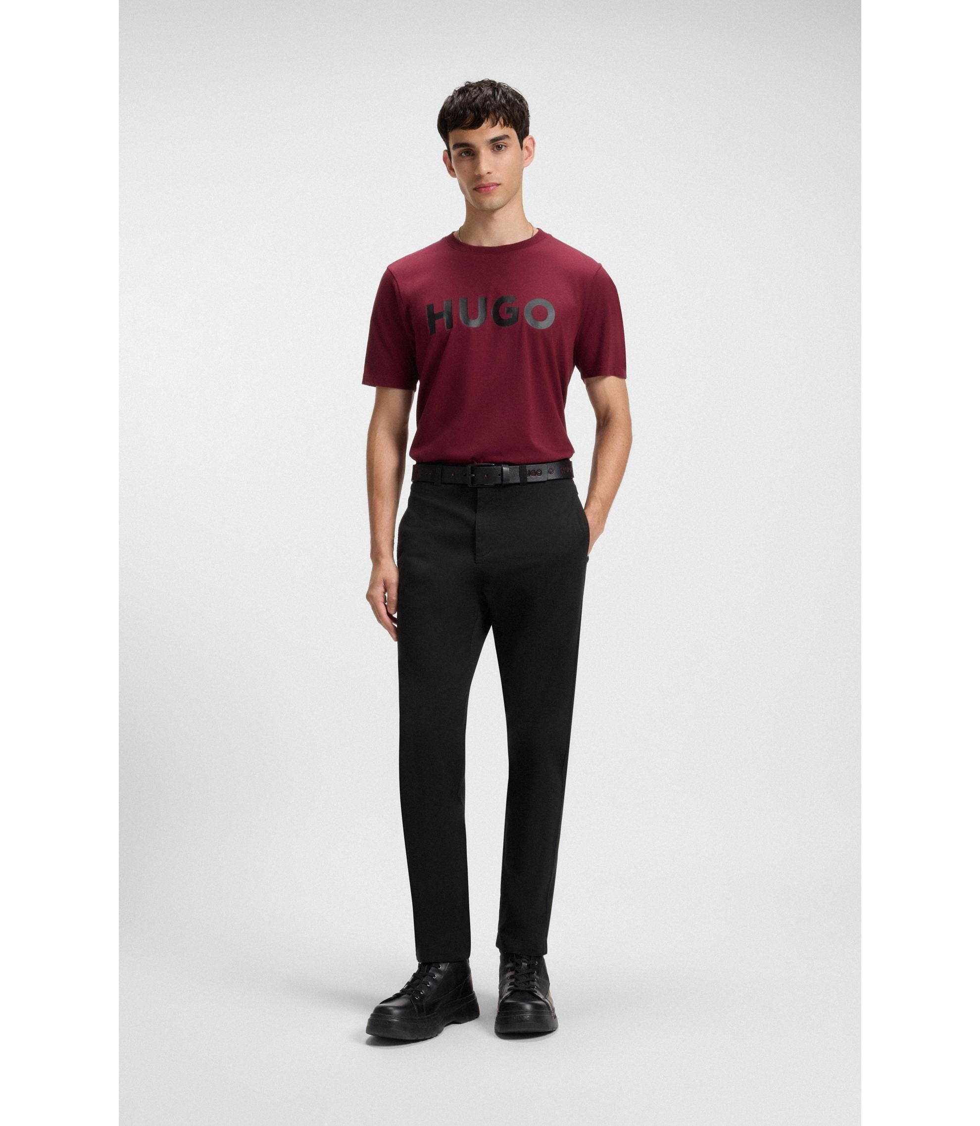 Hugo Slim Fit Trousers In Stretch Cotton Gabardine Black