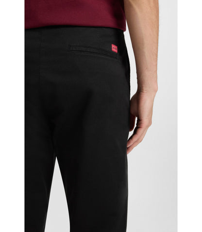 Hugo Slim Fit Trousers In Stretch Cotton Gabardine Black