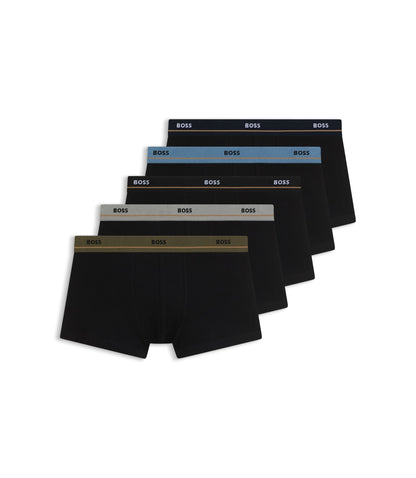 Boss Five Pack Of Stretch Cotton Trunks With Logo Waistbands Black
