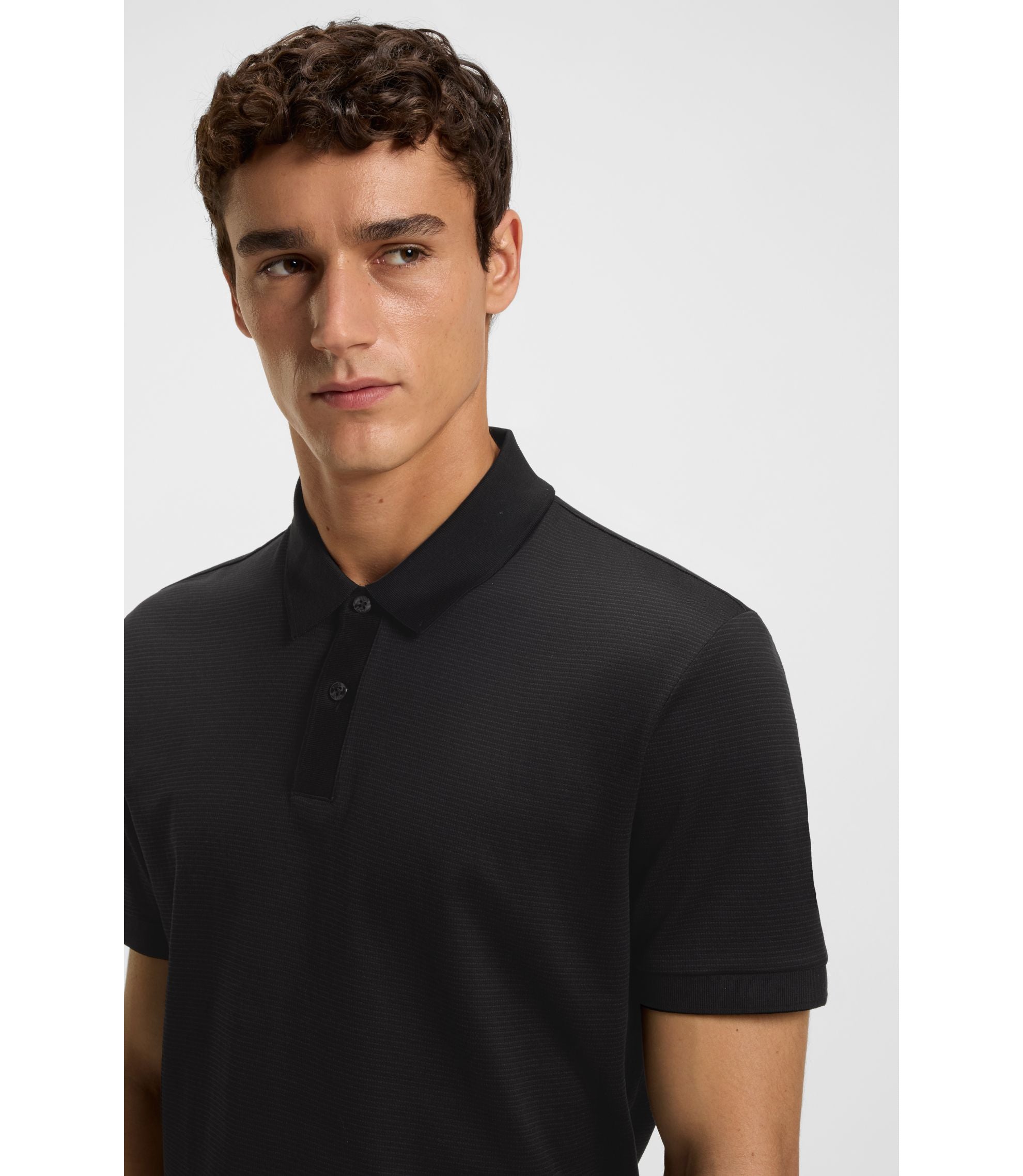 Boss Micro Pattern Polo Shirt In Mercerised Cotton Black