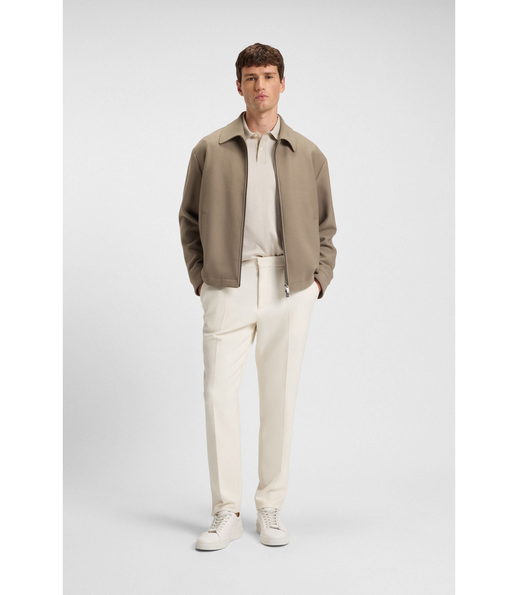Boss Micro Pattern Polo Shirt In Mercerised Cotton White