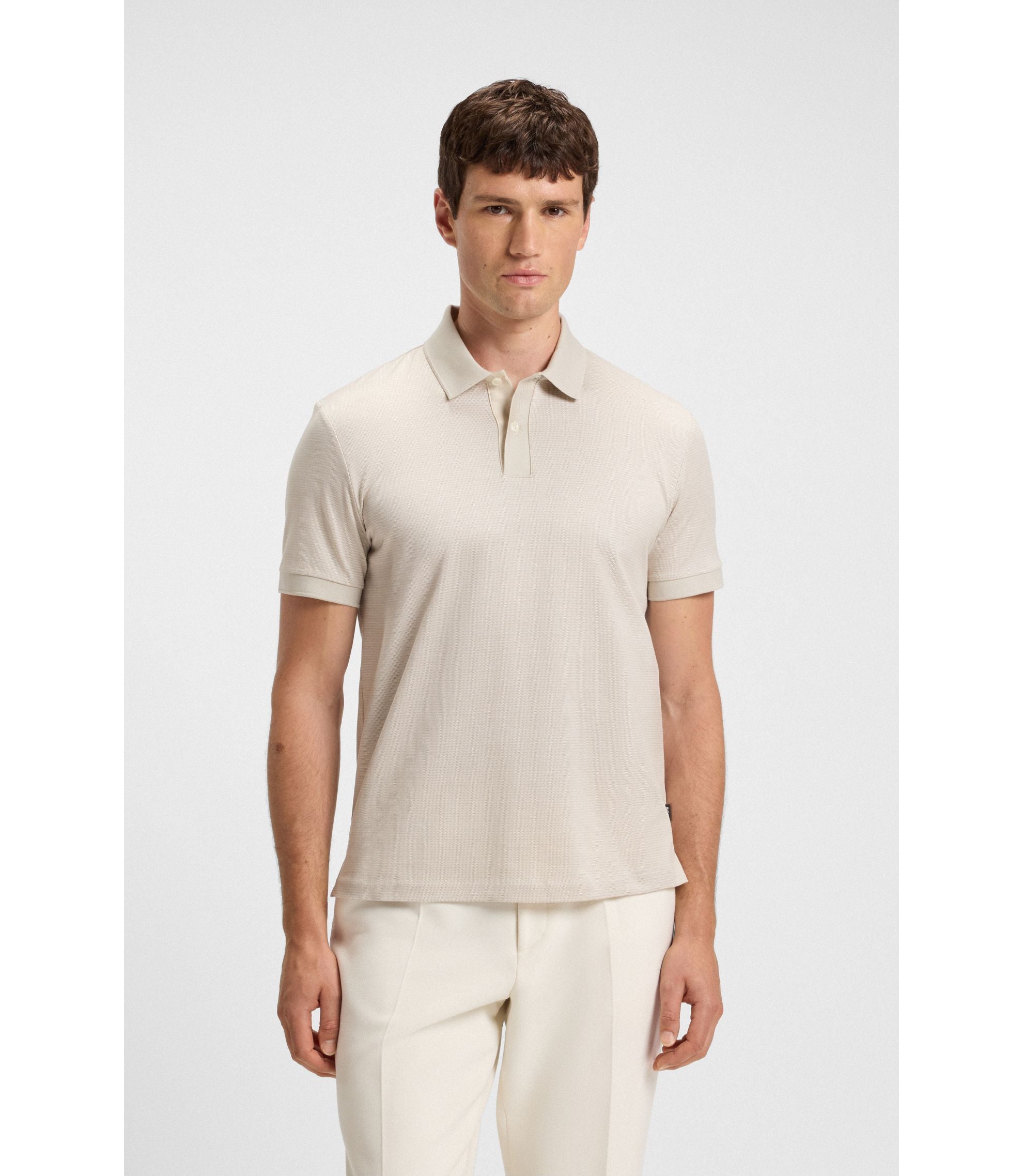 Boss Micro Pattern Polo Shirt In Mercerised Cotton White