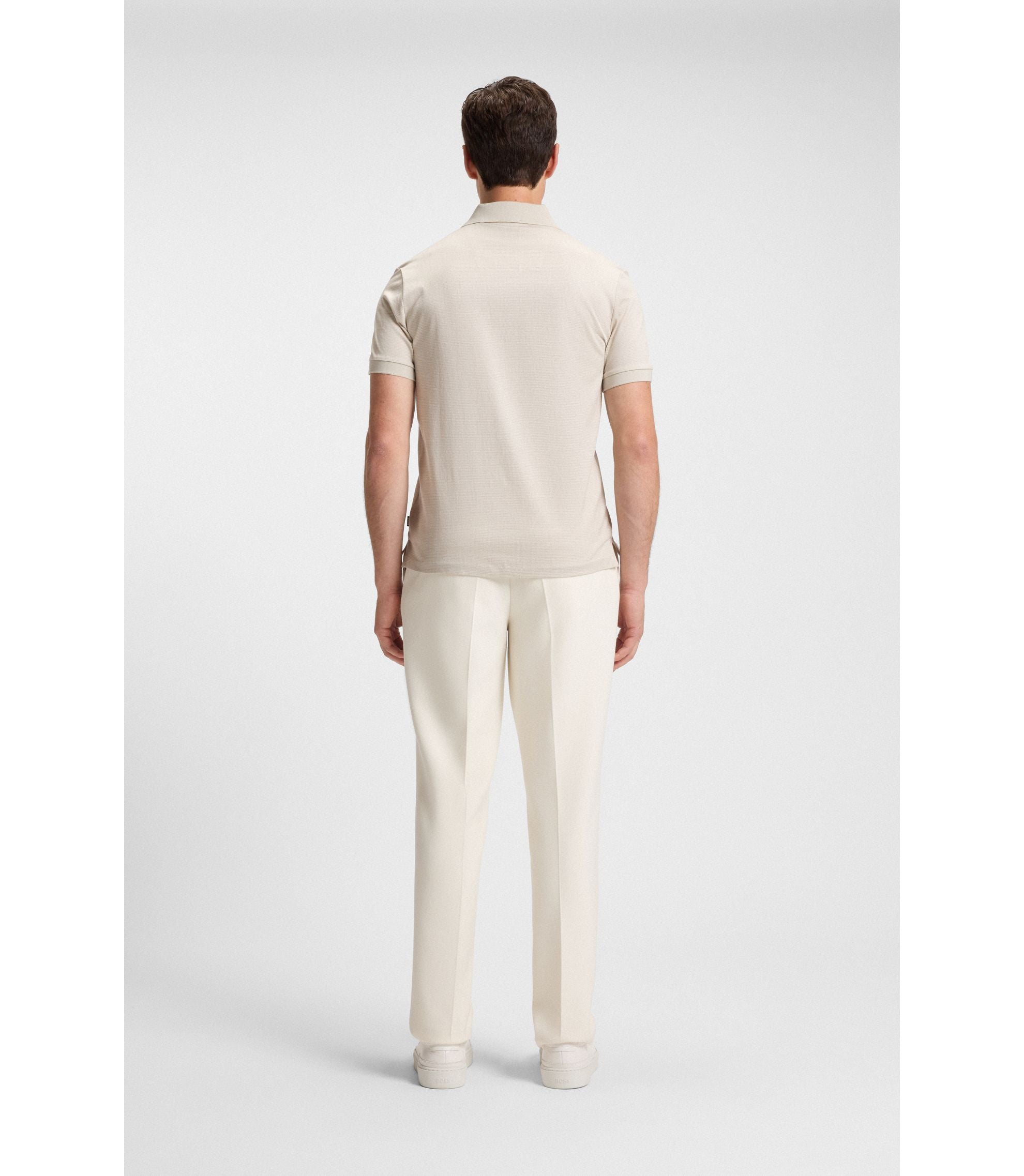 Boss Micro Pattern Polo Shirt In Mercerised Cotton White