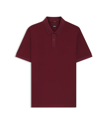 Boss Micro Pattern Polo Shirt In Mercerised Cotton Dark Red